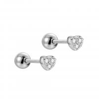 925 Sterling Silver Stud Earrings Heart plated for woman & with rhinestone Sold By Pair