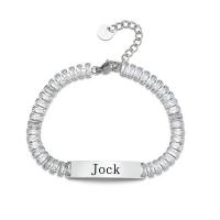 304 Stainless Steel Bracelet with 1.18inch extender chain Each custom text must be less than 10 letters & fashion jewelry & Unisex & micro pave cubic zirconia original color Length Approx 6.89 Inch Sold By PC