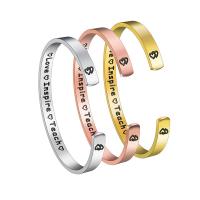 304 Stainless Steel Cuff Bangle Vacuum Ion Plating Each custom text must be less than 10 letters & fashion jewelry & for woman 6mm Inner Approx 63mm Sold By PC