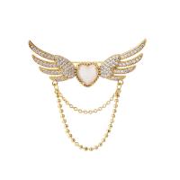 Cubic Zirconia Brooch, Brass, Wing Shape, fashion jewelry & micro pave cubic zirconia & for woman, golden, nickel, lead & cadmium free, 47x43mm, Sold By PC
