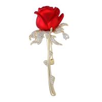 Cubic Zirconia Brooch, Brass, Rose, real gold plated, fashion jewelry & micro pave cubic zirconia & for woman, nickel, lead & cadmium free, 59.50x18mm, Sold By PC