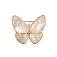 Shell Brooch, Brass, with Shell, Butterfly, fashion jewelry & for woman & with rhinestone, more colors for choice, nickel, lead & cadmium free, 32x41mm, Sold By PC