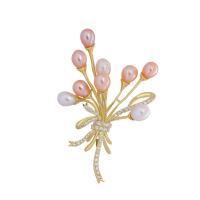 Freshwater Pearl Brooch, Brass, with Freshwater Pearl, Balloon, fashion jewelry & micro pave cubic zirconia & for woman, golden, nickel, lead & cadmium free, 66.39x42.01mm, Sold By PC