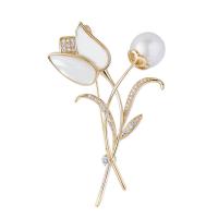 Cubic Zirconia Brooch Brass with Shell & Plastic Pearl Tulip fashion jewelry & micro pave cubic zirconia & for woman nickel lead & cadmium free Sold By PC