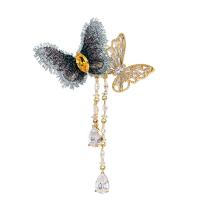 Cubic Zirconia Brooch, Brass, with Cloth, Butterfly, gold color plated, fashion jewelry & micro pave cubic zirconia & for woman, nickel, lead & cadmium free, 73x45mm, Sold By PC