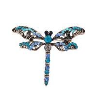 Rhinestone Broš, Cink Alloy, Dragonfly, modni nakit & za žene & s Rhinestone, plav, 48x58mm, Prodano By PC