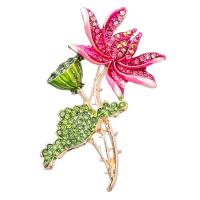 Enamel Brooch Zinc Alloy Lotus high quality plated fashion jewelry & for woman & with rhinestone two different colored Sold By PC