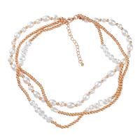Tibetan Style Necklace, with ABS Plastic Pearl & Copper Coated Plastic, with 2.83inch extender chain, high quality plated, three layers & fashion jewelry & for woman, two different colored, Length:16.33 Inch, Sold By PC