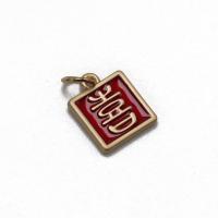 Tibetan Style émail Pendants, alliage de zinc, rectangle, Placage de couleur d'or, unisexe, rouge, protéger l'environnement, sans nickel, plomb et cadmium, 10x12x1.60mm, Vendu par PC
