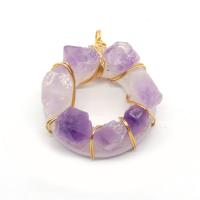 Amethyst Pendant, with Brass, Donut, gold color plated, Unisex, purple, 35x45mm, Sold By PC