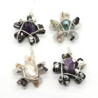 Freshwater Pearl Pendants, Resin, with Freshwater Pearl & Amethyst & Brass, Flower, silver color plated, Unisex, more colors for choice, 35x45mm, Sold By PC