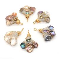 Freshwater Pearl Pendants, Resin, with Freshwater Pearl & Brass, irregular, gold color plated, Unisex, mixed colors, 30x35-35x40mm, Sold By PC