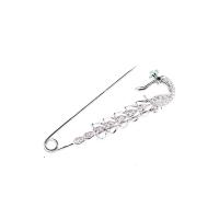 Tibetan Style Brooches, Safety Pin, silver color plated, for woman & with rhinestone, silver color, nickel, lead & cadmium free, 77.80x20.70mm, Sold By PC
