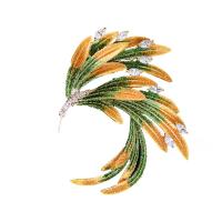 Enamel Brooch Brass Phoenix gold color plated micro pave cubic zirconia & for woman nickel lead & cadmium free Sold By PC