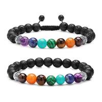 Gemstone Bracelets Lava with Polyester Cord & Gemstone & Zinc Alloy plated Unisex & enamel mixed colors 8mm Length 6.5-9.5 Inch Sold By Bag