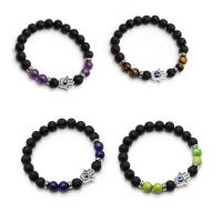 Gemstone Bracelets, Lava, with Gemstone & Tibetan Style, Evil Eye, silver color plated, elastic & different materials for choice & Unisex, more colors for choice, Length:7.5 Inch, Sold By PC