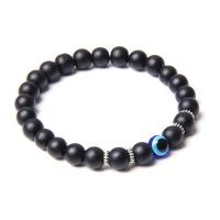 Gemstone Bracelets Lava with Abrazine Stone & Resin & Zinc Alloy Evil Eye silver color plated elastic & Unisex 8mm Length 7.5 Inch Sold By PC