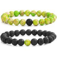 Gemstone Bracelets, Lava, with Impression Jasper, Round, handmade, elastic & Unisex & different styles for choice, more colors for choice, 8mm, Length:7.5 Inch, Sold By PC