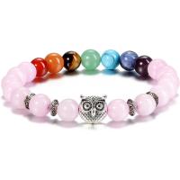 Gemstone Bracelets, with Tibetan Style, Owl, silver color plated, elastic & different materials for choice & Unisex, more colors for choice, 8mm, Length:7.5 Inch, Sold By PC