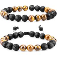 Gemstone Bracelets Lava with Polyester Cord & Tiger Eye Round Unisex mixed colors 8mm Length 7-9.4 Inch Sold By PC