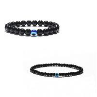 Gemstone Bracelets, Black Stone, with Resin, Evil Eye, elastic & different size for choice & for man, black, Length:7.5 Inch, Sold By PC