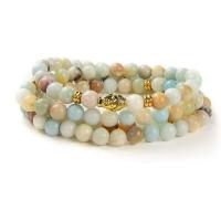 Natural Amazonite Bracelets, ​Amazonite​, with Lava & Tiger Eye & Tibetan Style, Buddha, gold color plated, multilayer & Unisex, more colors for choice, 108PCs/Strand, Sold Per 35.5 Inch Strand