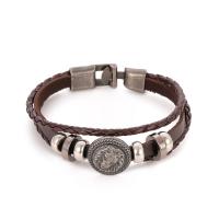 Cowhide Bracelet with Zinc Alloy antique silver color plated fashion jewelry & for man brown 6mm Length Approx 21 cm Sold By PC