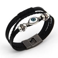 PU Leather Cord Bracelets, with Tibetan Style, Horse Eye, plated, fashion jewelry & multilayer & for man, black, Length:22 cm, Sold By PC