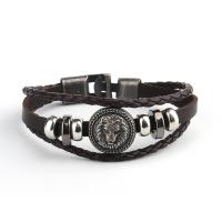 PU Leather Cord Bracelets, with Non Magnetic Hematite & Tibetan Style, Lion, antique silver color plated, fashion jewelry & for man, more colors for choice, 6mm, Length:21 cm, Sold By PC