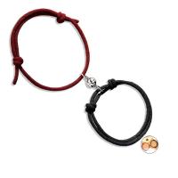 Nylon Cord Bracelets, with Magnet & 304 Stainless Steel, silver color plated, 2 pieces & Adjustable & fashion jewelry & for couple, black and red, Length:6.7-9.8 cm, Sold By Pair