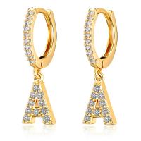 Cubic Zirconia Micro Pave Brass Earring, Alphabet Letter, 18K gold plated, fashion jewelry & micro pave cubic zirconia & for woman, more colors for choice, nickel, lead & cadmium free, 20mm, Sold By Pair