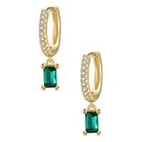 Cubic Zirconia Micro Pave Brass Earring, Rectangle, gold color plated, fashion jewelry & micro pave cubic zirconia & for woman & with rhinestone, more colors for choice, nickel, lead & cadmium free, 23x4mm, Inner Diameter:Approx 10mm, Sold By Pair