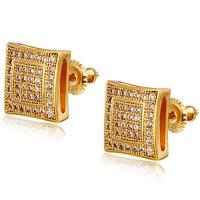 Cubic Zirconia Micro Pave Brass Earring Square 18K gold plated fashion jewelry & micro pave cubic zirconia & for woman nickel lead & cadmium free Sold By Pair