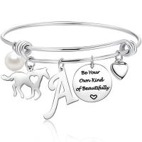 Stainless Steel Bangle, 304 Stainless Steel, Alphabet Letter, silver color plated, Adjustable & fashion jewelry & for woman, more colors for choice, Inner Diameter:Approx 65mm, Sold By PC