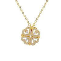 Cubic Zircon Micro Pave Brass Necklace with 5cm extender chain Four Leaf Clover plated fashion jewelry & micro pave cubic zirconia & for woman nickel lead & cadmium free 16mm Length 45 cm Sold By PC