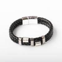 PU Leather Cord Bracelets, with 316 Stainless Steel, silver color plated, fashion jewelry & for man, more colors for choice, 12mm, Length:20 cm, Sold By PC