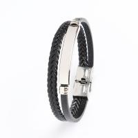 PU Leather Cord Bracelets, with 316 Stainless Steel, silver color plated, fashion jewelry & for man, black, 10mm, Length:20 cm, Sold By PC