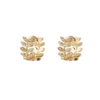 Cubic Zirconia Micro Pave Brass Earring Leaf gold color plated micro pave cubic zirconia & for woman Sold By Pair