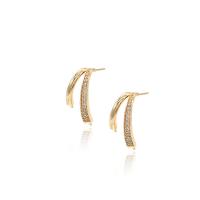 Boucles d'oreilles en laiton zircon cubique pavent, Placage de couleur d'or, pavé de micro zircon & pour femme, 10x20mm, Trou:Environ 2mm, Vendu par paire