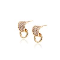 Boucles d'oreilles en laiton zircon cubique pavent, Placage de couleur d'or, pavé de micro zircon & pour femme, 7x14mm, Vendu par PC