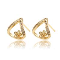 Brass Earring Stud Component gold color plated & micro pave cubic zirconia Sold By Pair