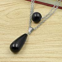 Natural Gemstone Necklace, Teardrop, polished, Double Layer & fashion jewelry & different materials for choice & Unisex & oval chain, more colors for choice, water drop: 11x26mm, ball: 11x12mm, Sold Per Approx 40-50 cm Strand