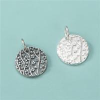925 Sterling Silver Pendant, Flat Round, DIY & with flower pattern, more colors for choice, 14mm, Hole:Approx 4mm, 5PCs/Lot, Sold By Lot