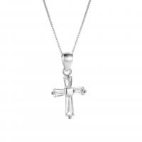 Cubic Zircon Micro Pave 925 Sterling Silver Necklace, with 1.96 inch extender chain, Cross, plated, micro pave cubic zirconia & for woman, more colors for choice, 12x22mm, Length:Approx 15.74 Inch, Sold By PC