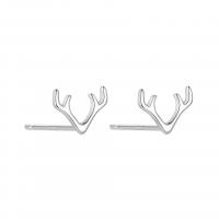 925 Sterling Silver Stud Earrings, Antlers, plated, for woman, more colors for choice, 7.20x5.80mm, Sold By Pair