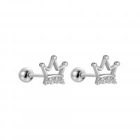 925 Sterling Silver Stud Earrings Crown plated for woman & with rhinestone & hollow Sold By Pair