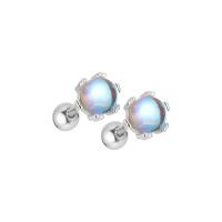 925 Sterling Silver Stud Earrings, with Moonstone, different size for choice & for woman, silver color, Sold By Pair