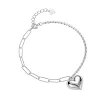 925 Sterling Silver Bracelet, Heart, for woman, silver color, 14.80x15.50mm, Length:Approx 6.69 Inch, Sold By PC