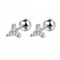 925 Sterling Silver Stud Earrings, plated, for woman & with rhinestone, more colors for choice, 4x4.60mm, Sold By PC