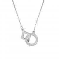 925 Sterling Silver Necklaces with 1.96 inch extender chain plated for woman & with rhinestone & hollow 8.50mm Length Approx 15.74 Inch Sold By PC